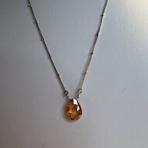 Avon Orange Crystal Drop Necklace 16”.